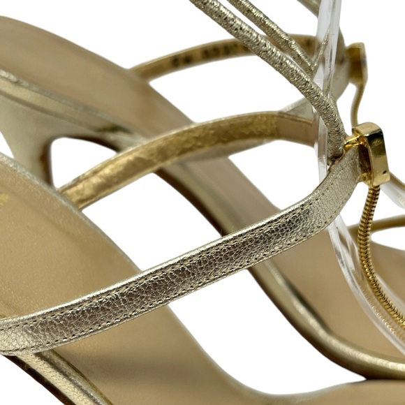 STUART WEITZMAN Gold Jewel Strappy Heels Sz 7 Leather Party Prom Event Wedding - Picture 8 of 14